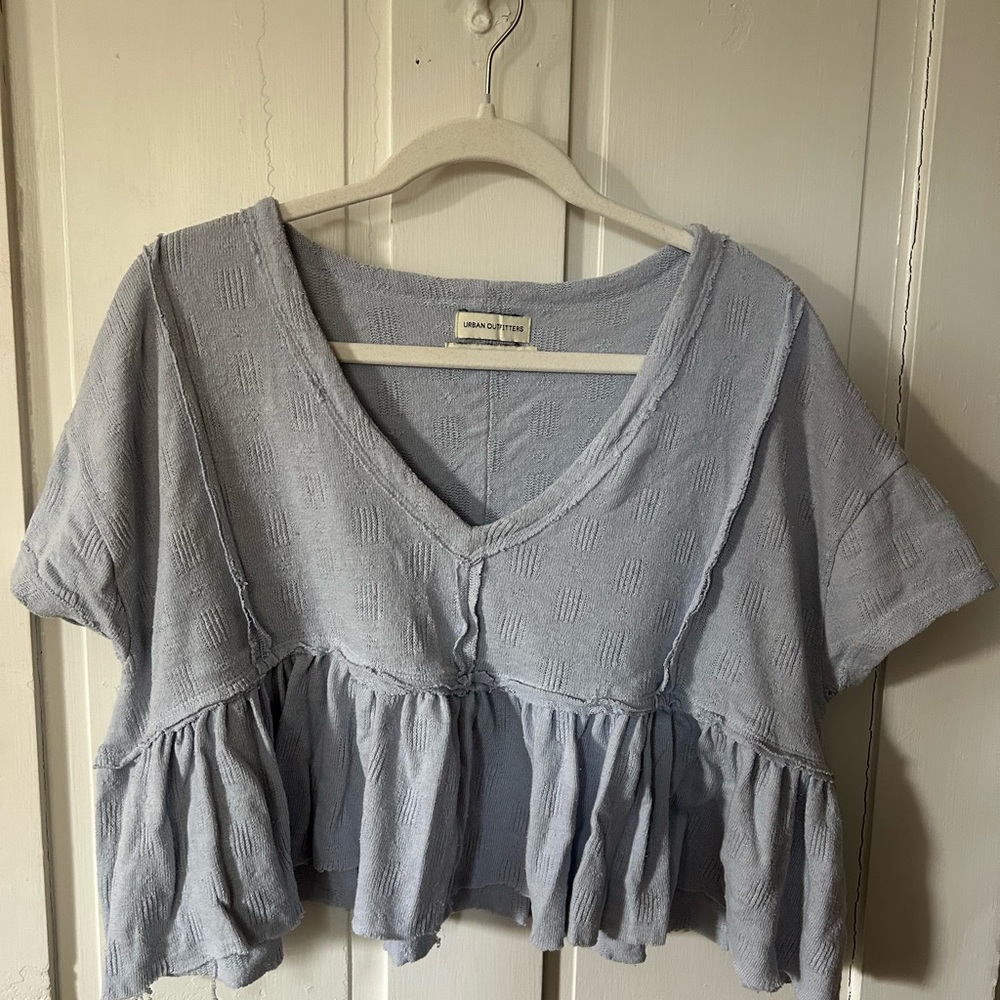 Urban Outfitters Light Blue Ruffled Crop Blouse